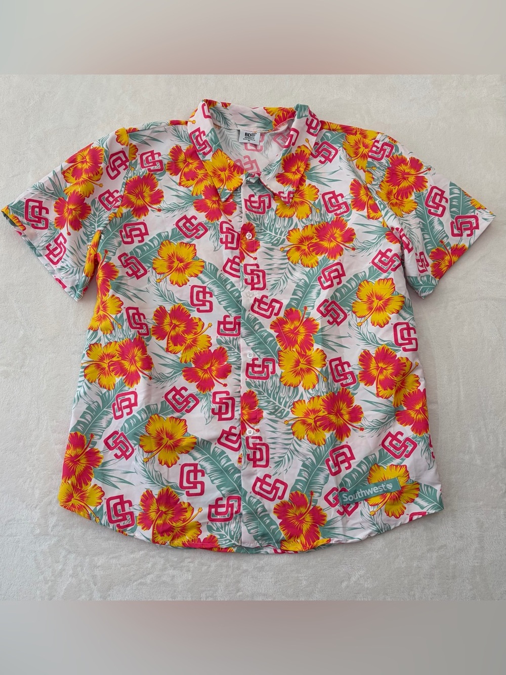 San Diego Padres Hawaiian Shirt BDA Sports Tropical Floral Aloha Button Up Sz XL